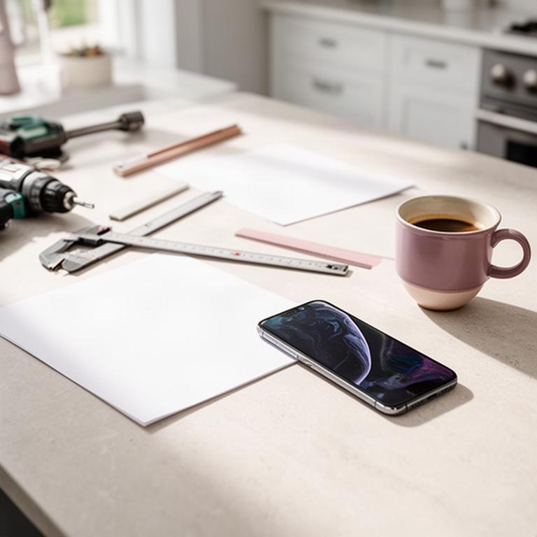 Home improvement consultation notes and a phone on a bright Charleston kitchen table